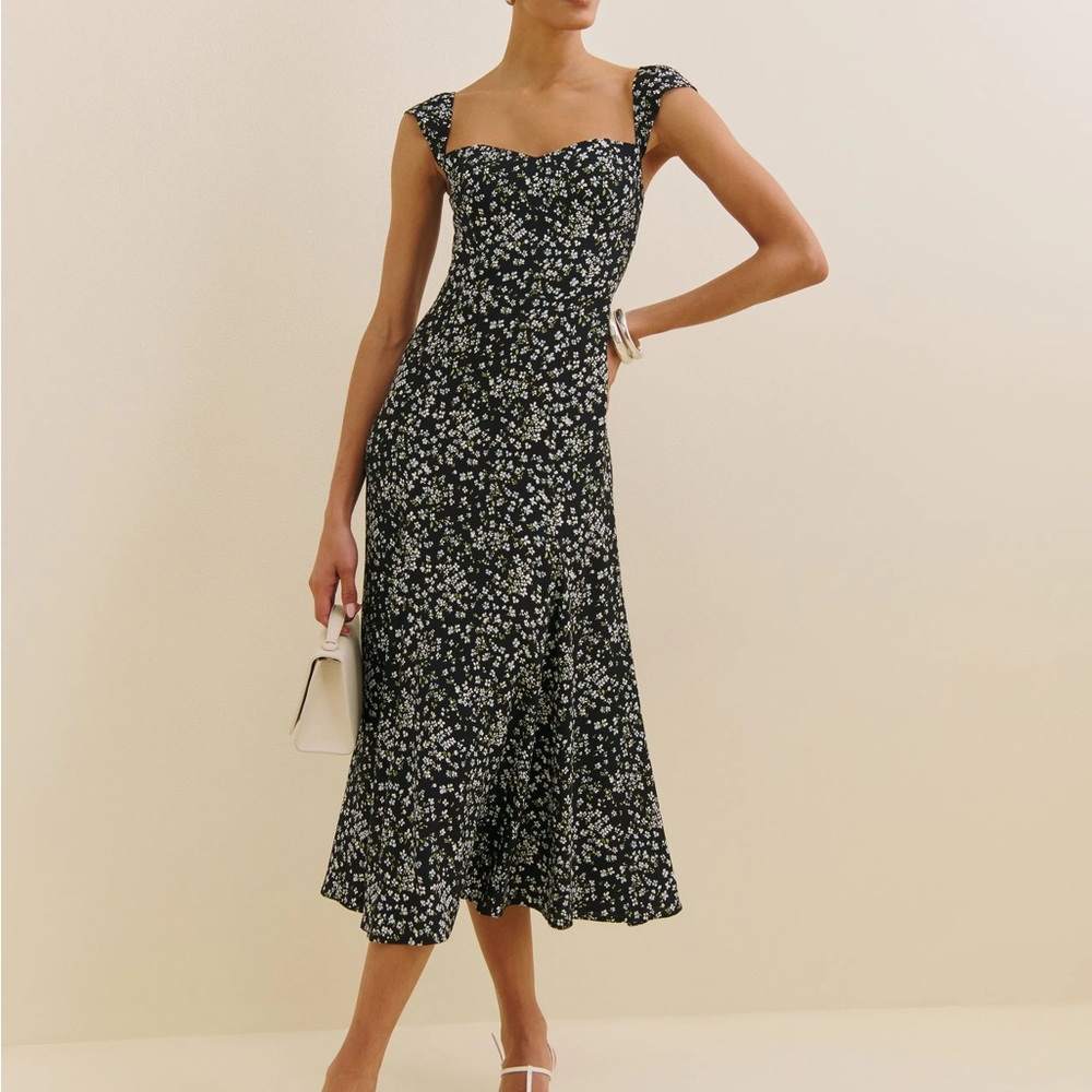 Reformation Black Floral Midi Dress